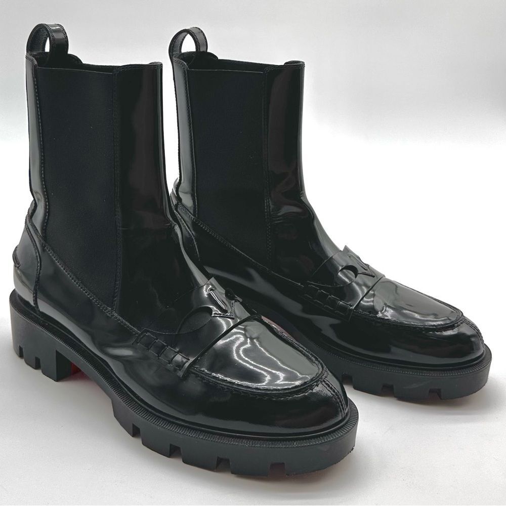CHRISTIAN LOUBOUTIN Montezu Brushed Leather Ankle Boots Black Lug Sole EU 39 US9 - Picture 2 of 15